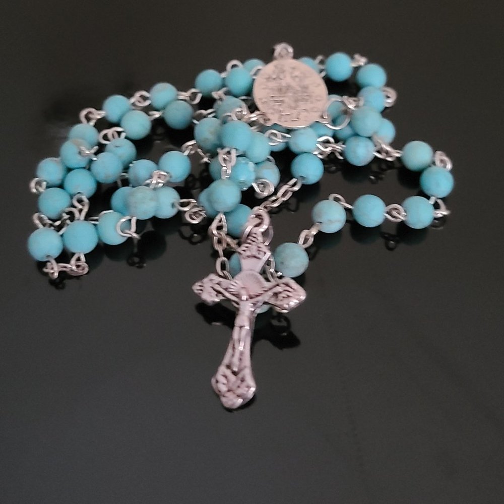 Blue Turquoise Catholic Rosary First Communion Gift-Catholic Rosary - Picture 3 of 7